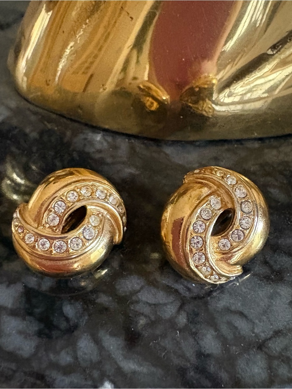 Givenchy Vintage Gold-Tone Crystal Swirl Clip-On Earrings